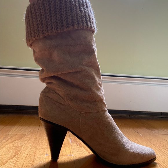 Tan Suede Slouch Boots - Picture 1 of 7